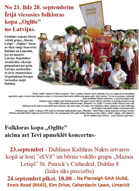 Mainīta folkloras kopas “Oglīte” koncerta norises vieta
