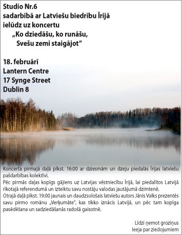 Studio nr.6 un Latviešu biedrība Īrijā ielūdz uz koncertu