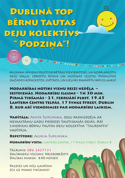Bērnu tautas deju kolektīvs “Podziņa” aicina dejotgribētājus