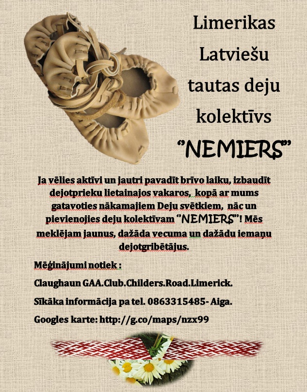 Limerikas tautas deju kolektīvs “Nemiers” aicina savā pulkā jaunus dejotājus
