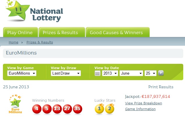 Viena no loterijas EuroMillions laimīgajām biļetēm nopirkta Īrijā