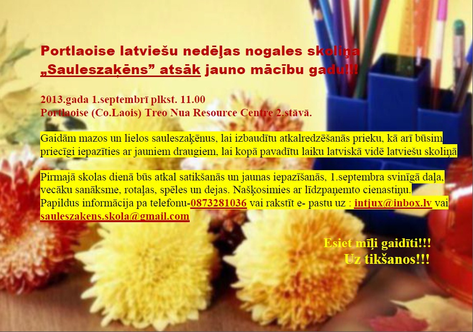 Portlaoise skoliņā 1. septembrī atsāksies mācības