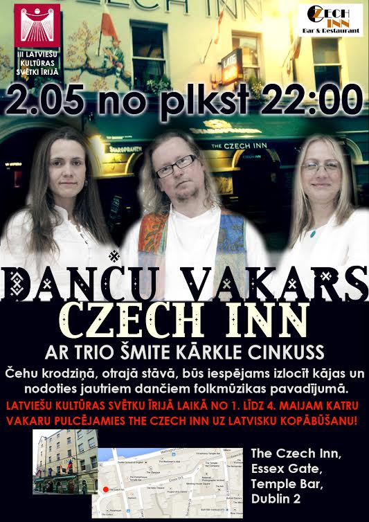 Folkloras kopa „Trio Šmite Kārkle Cinkuss” koncertēs Dublinā