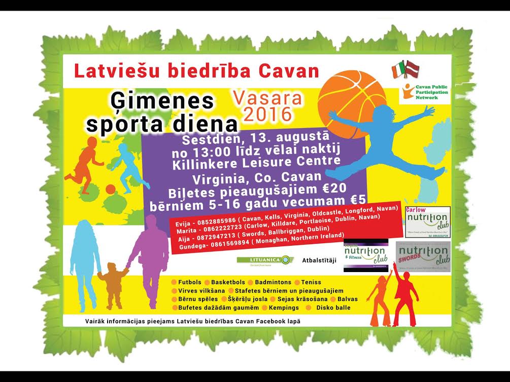 Latviešu biedrība Cavan ielūdz uz ģimeņu sporta dienu