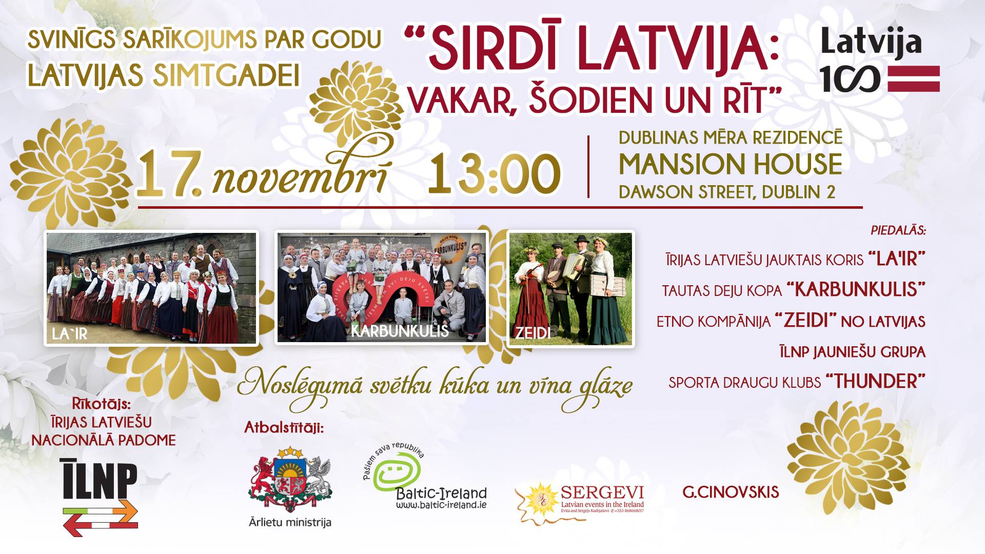 Svinīgs sarīkojums “Sirdī Latvija: vakar, šodien un rīt” Dublinā