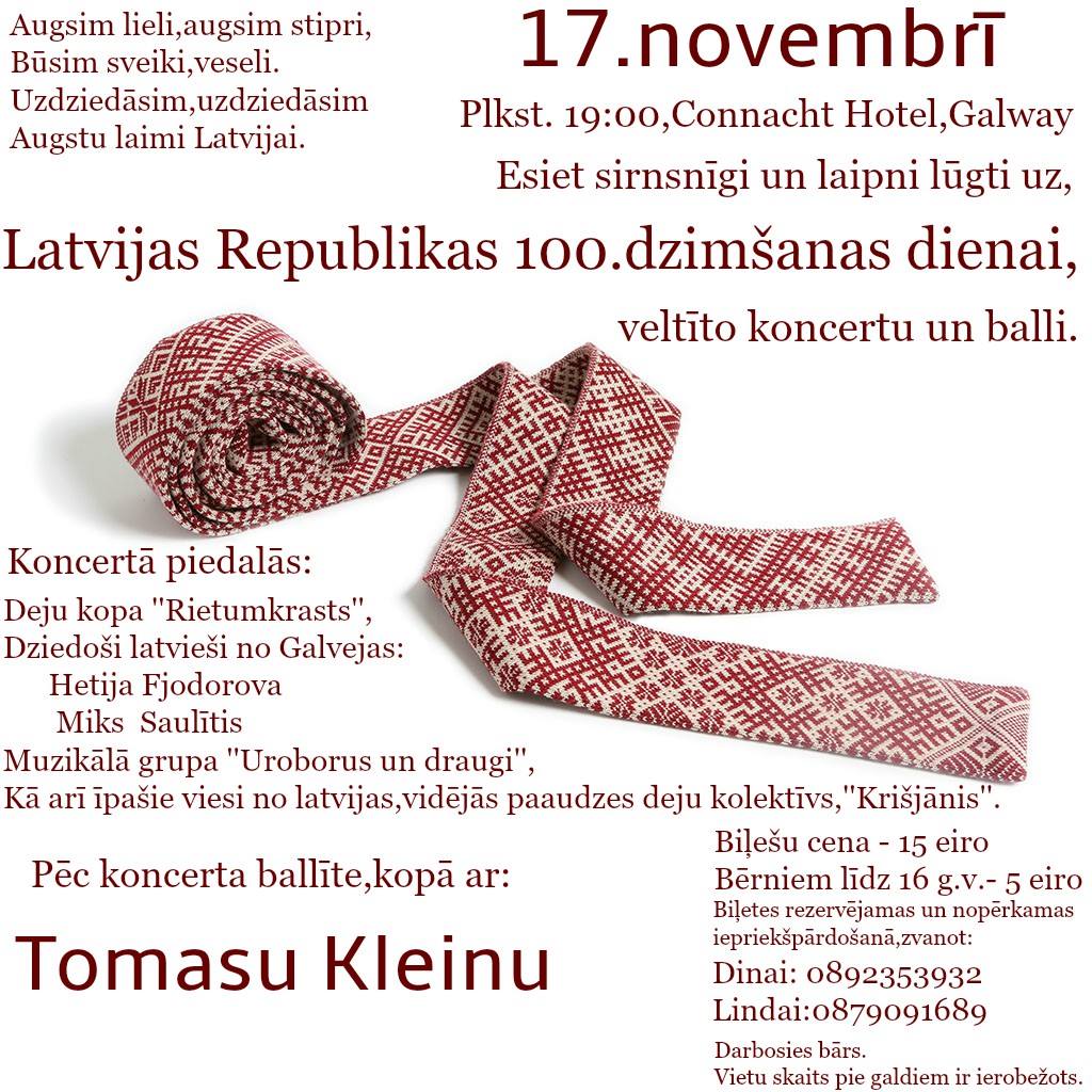 Latvijas valsts simtgades pasākums Galway