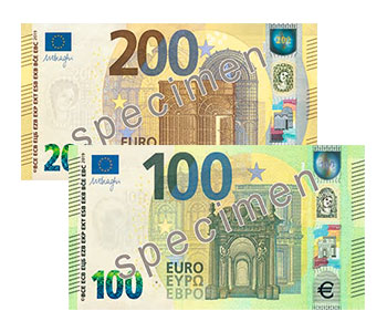 Nākamnedēļ apgrozībā nonāks jaunās Eiropas sērijas 100 un 200 eiro banknotes