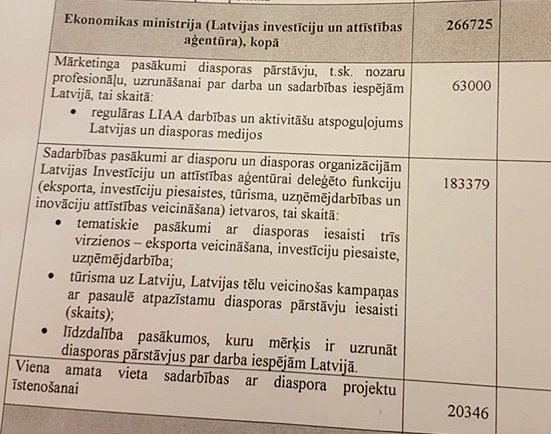 Diasporas politikas iniciatīvām paredzētais valsts budžets 2019.gadā