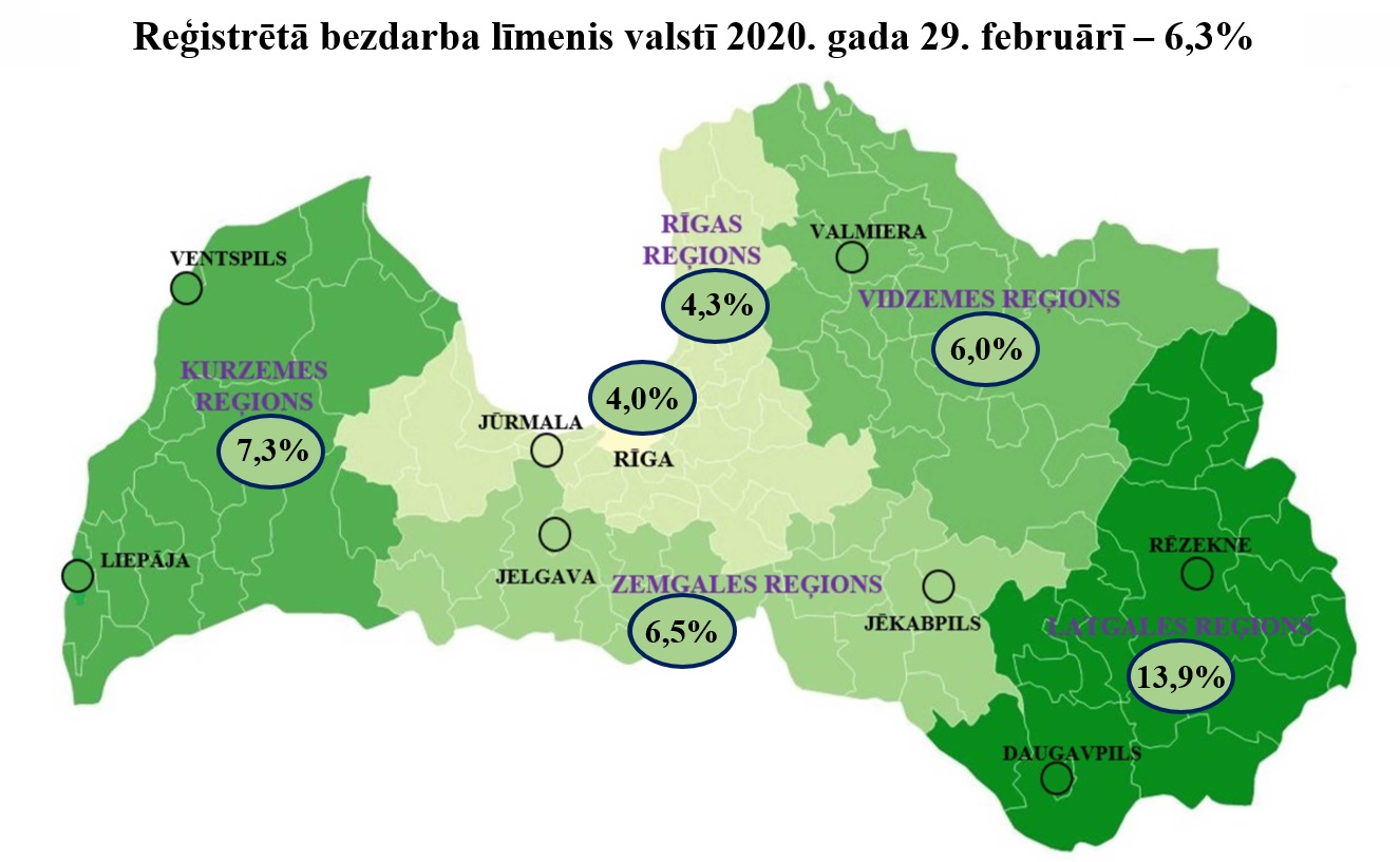 Reģistrētā bezdarba līmenis Latvijā februārī samazinājies par 0,1%