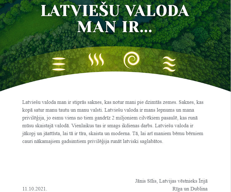 Apkopoti Valsts valodas dienas akcijas „Latviešu valoda man ir…” vēstījumi